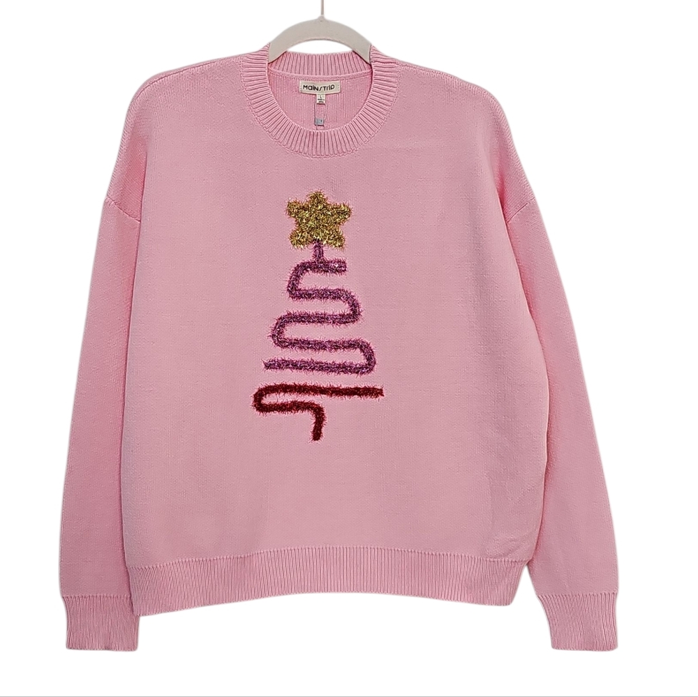 Main Strip Pink Sweater with Gold and Purple Design
